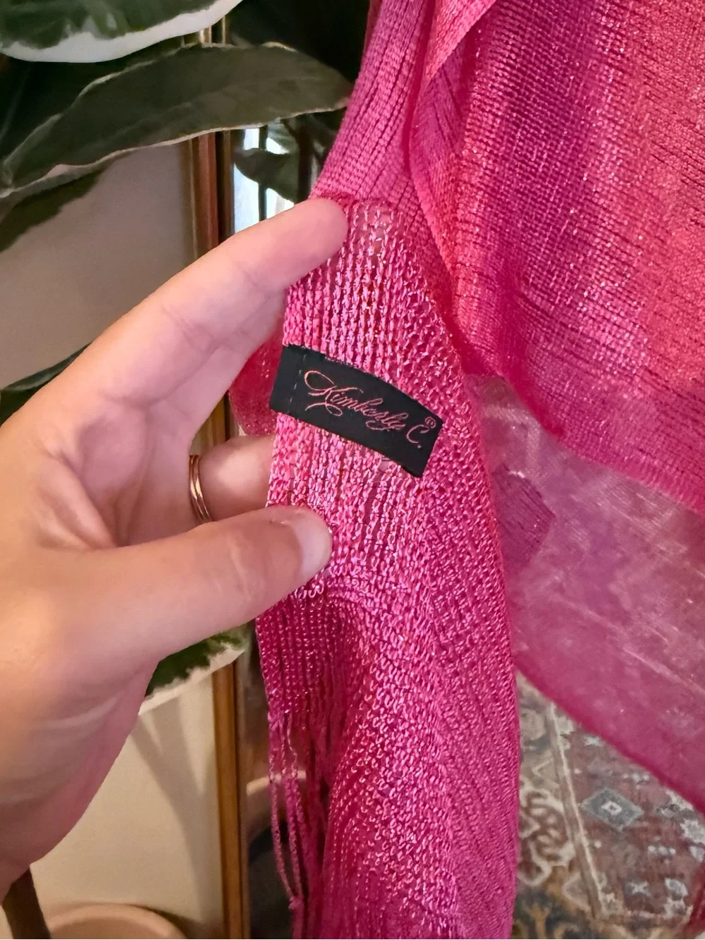Kimberly C Y2K hot pink metallic fringe scarf